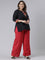 Women Dark Red Solid Linen Palazzos