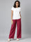 Women Dark Rose Solid Linen Palazzos