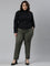 Women Solid Olive Green Crepe Pants