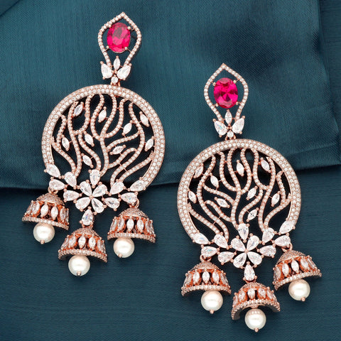 Designer Floral Zirconia Chandbutta Earrings