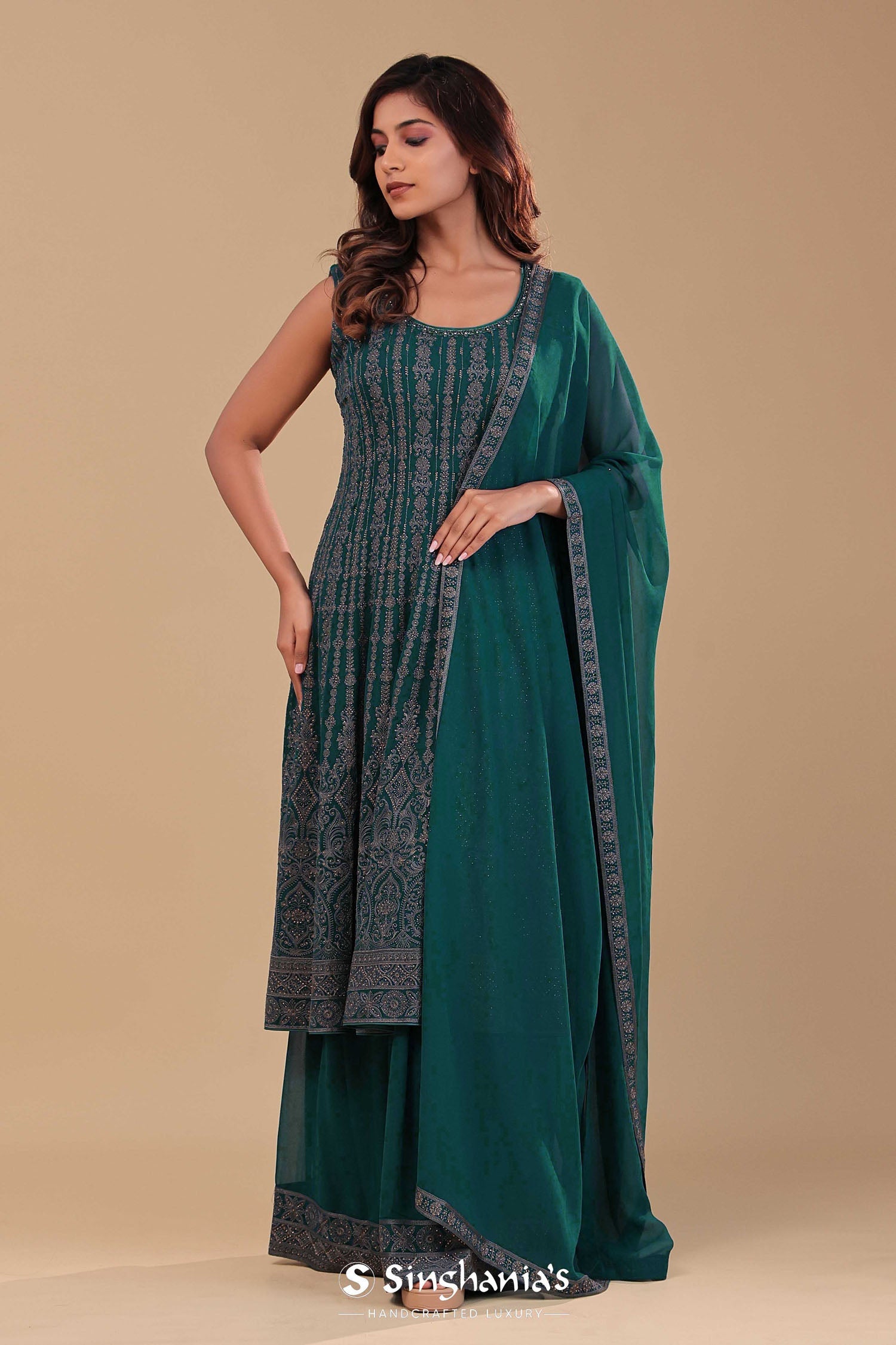 Bottle Green Georgette Kurta Set