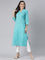Neerus Blue Panelled Straight Floral Kurtas