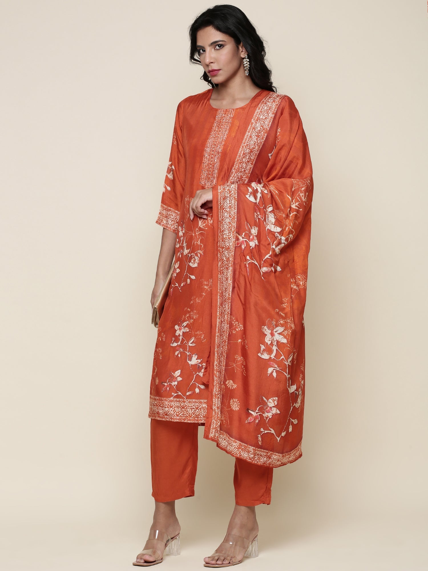Burnt orange Dola silk three piece suit set