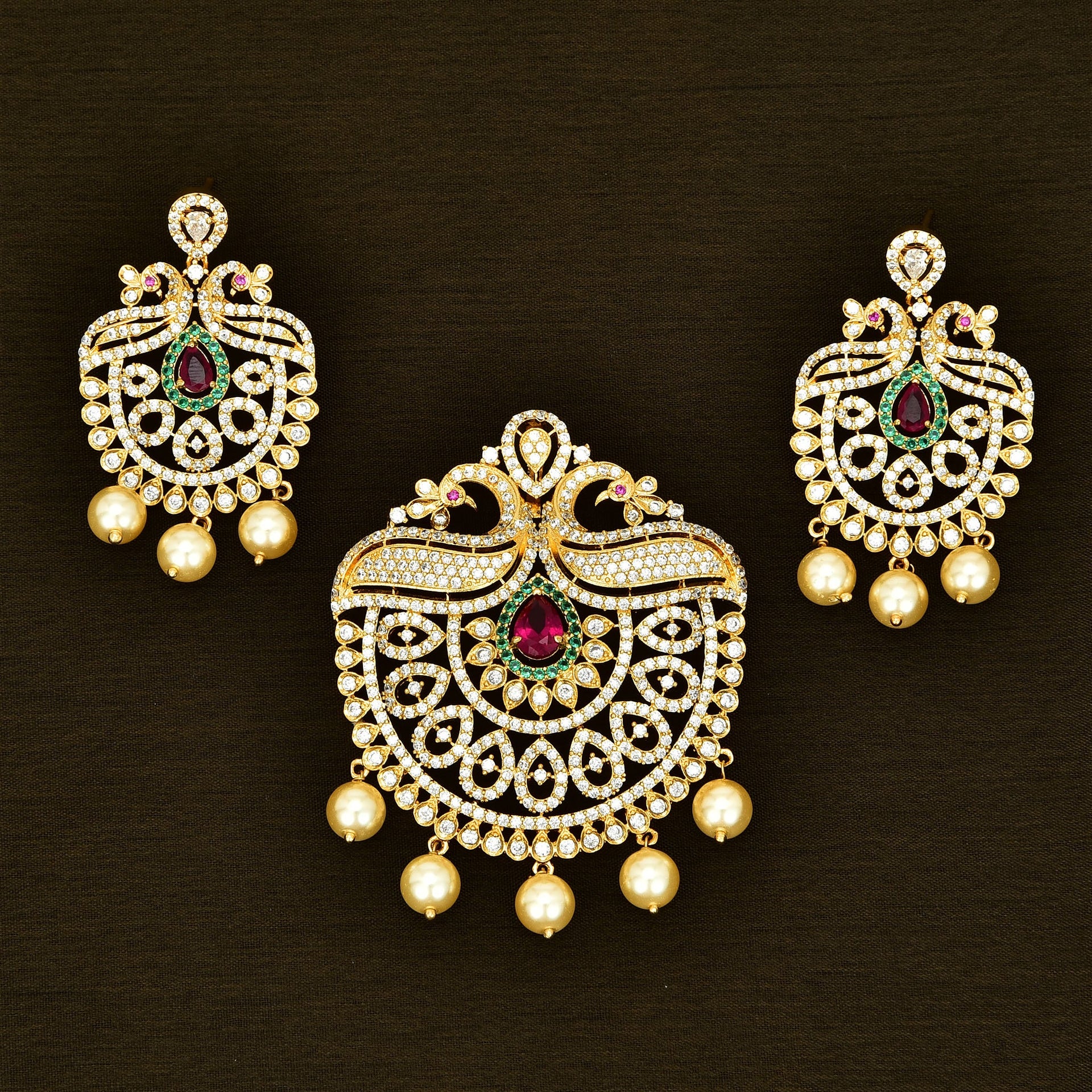 Designer Zirconia Peacock Pendant Set