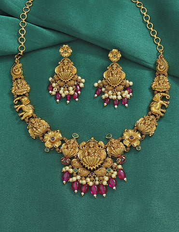 Designer Lakshmi Devi Ruby Matt Kempu Necklace Set