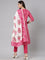 Neerus Pink Regular Straight Striped Kurta And  Trousers With Dupatta