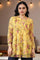 Bright Yellow Floral Printed Organza Kurti