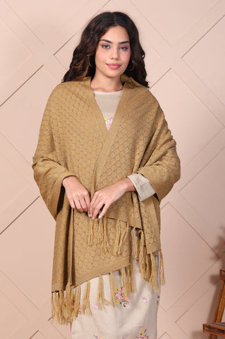 Beige Textured Tasseled Acrylic Shawl