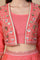 Coral Sequined Crop Top with Flared Skirt and Embroidered Short Jacket Set