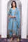 Blue Abstract Printed Beads Jacquard Anarkali Kurta, Palazzo and Dupatta Set