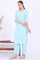 Blue Embroidered Pure Cotton Straight Kurta with Palazzos & Dupatta Set