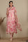 Apricot Pink Floral Printed Sheer Anarkali Kurta, Leggings and Dupatta Set