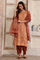 Brown Floral Printed Sequinned Straight Kurta, Salwar and Dupatta Set