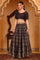 Black Abstract Printed Tape Embellished Straight Crop Top, Skirt and Dupatta Set