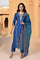 Blue Abstract Floral Sequined Straight Kurta with Trouser and Dupatta Set