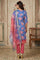 Blue Jacquard Zari Lace Straight Kurta with Trousers and Dupatta Set