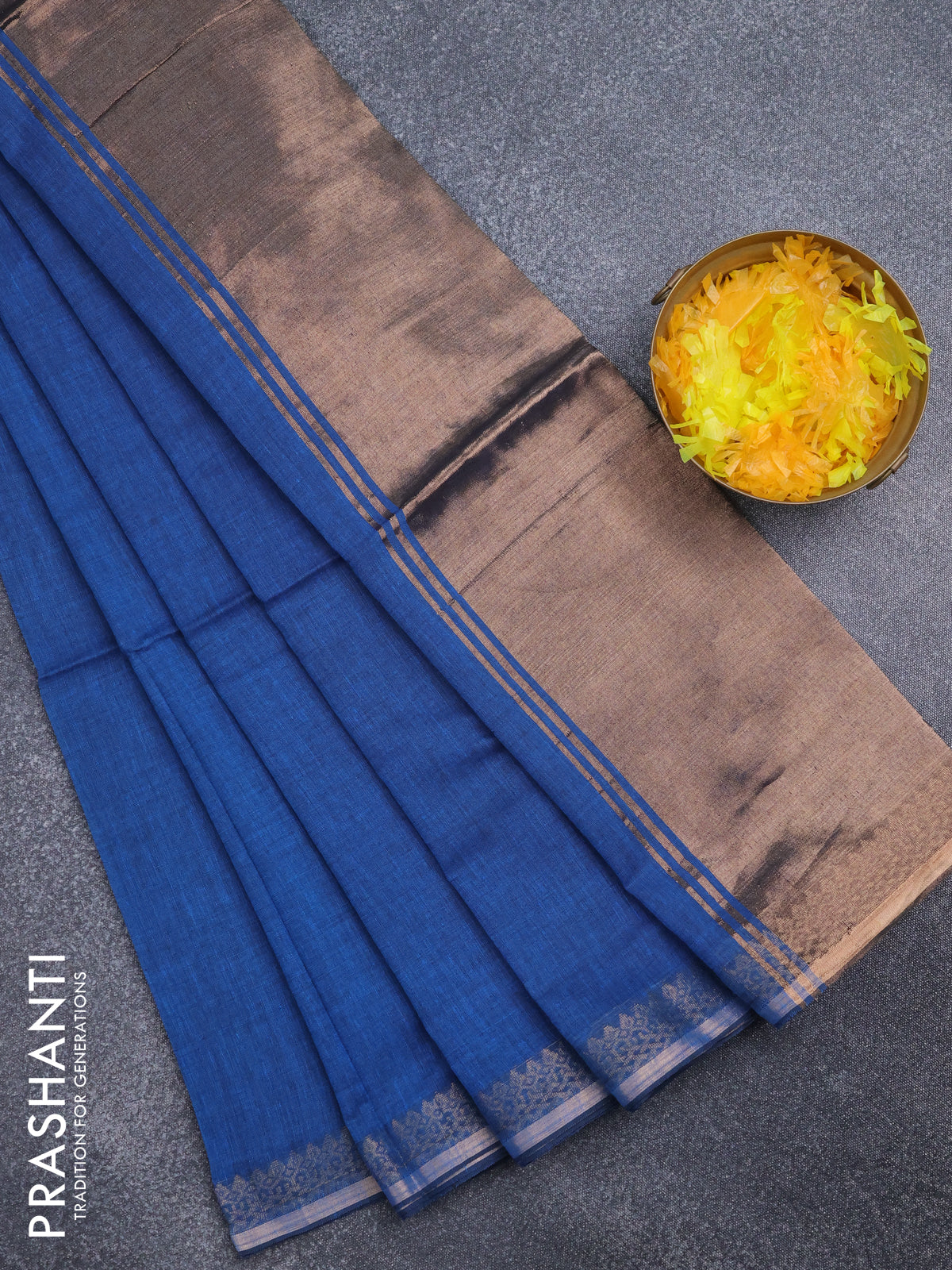 Bengal soft cotton saree cs blue with plain body and zari woven border