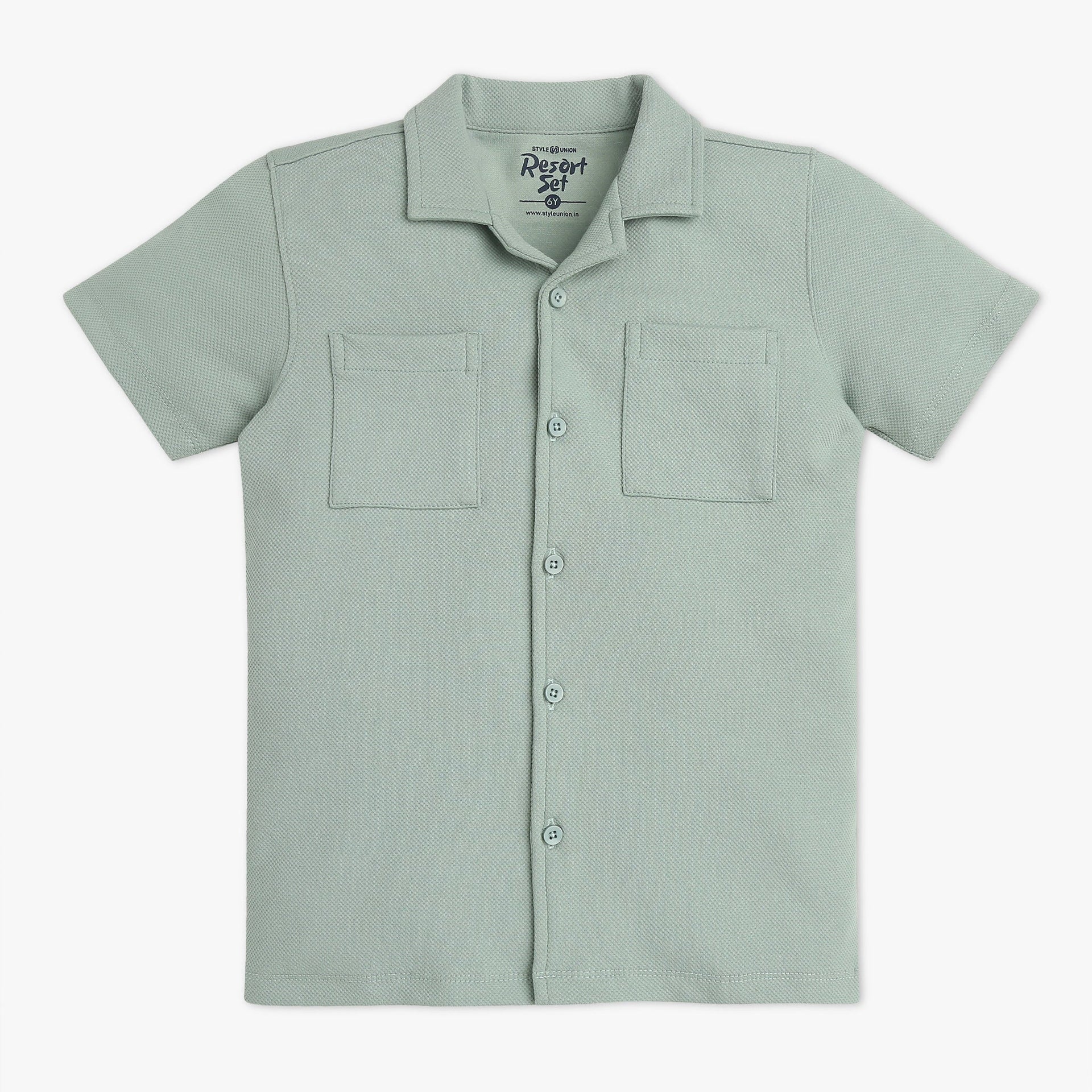 Boys Solid Lapel Collar Cuban Shirt