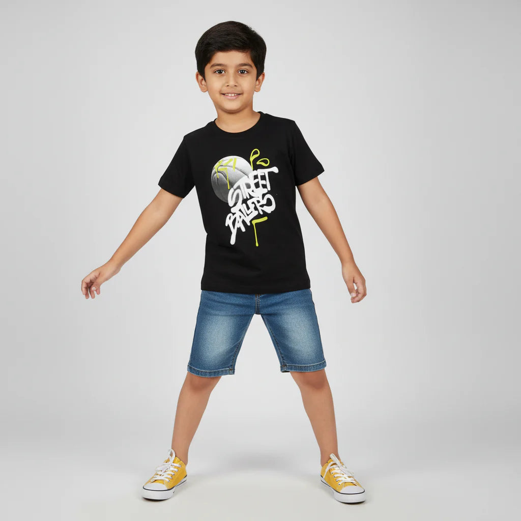 Boys Cotton Crew Neck Graphitee