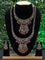 Bridal set peacock design with ruby & cz stones and beads hangings in victorian finish