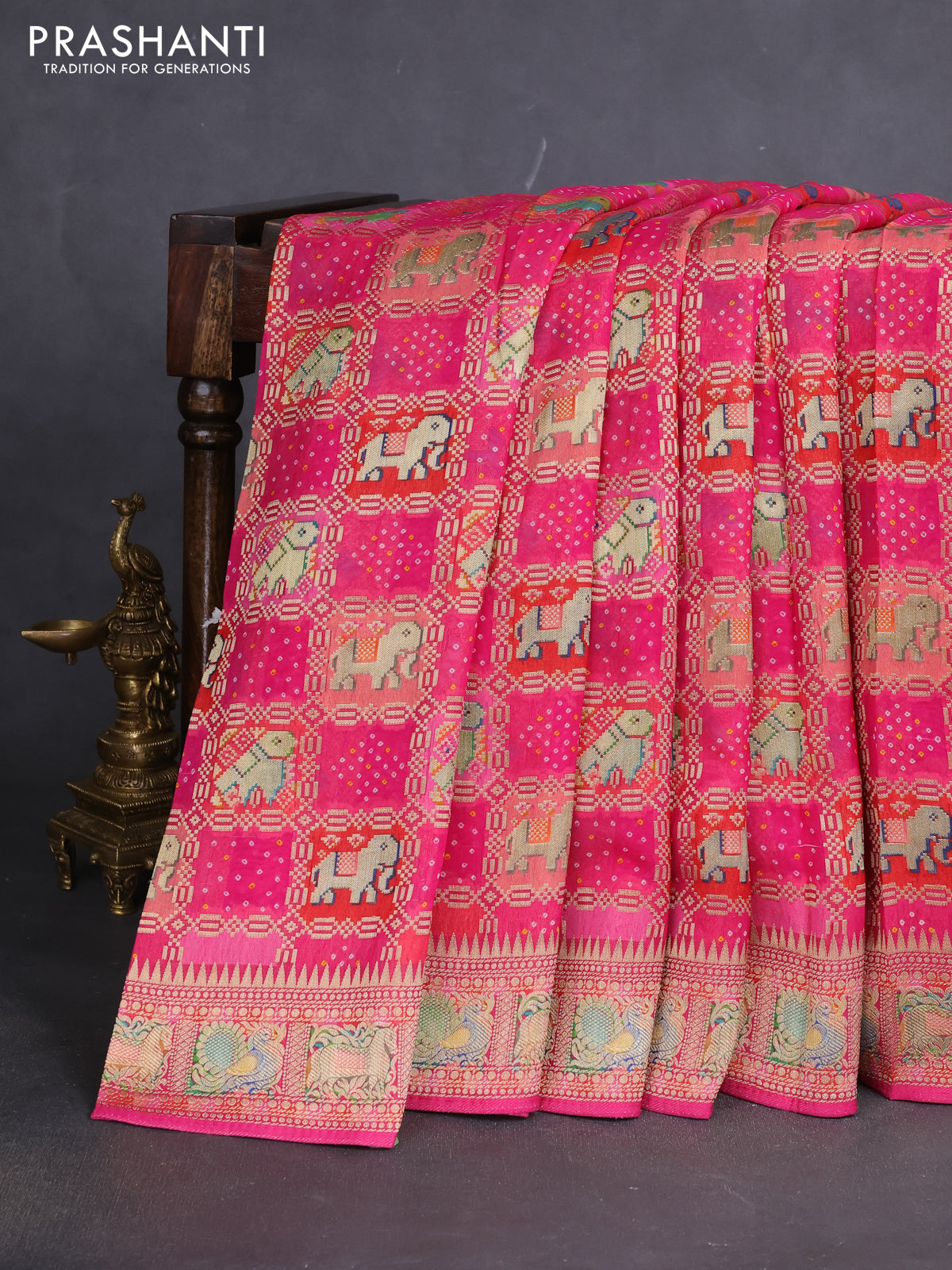 Banarasi georgette saree pink with bandhani prints & mina weaves
