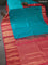 Bangalori silk saree teal blue and pink with zari woven buttas and long zari woven border