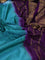 10yards pure silk saree teal green shade and purple with plain body and temple design zari woven border