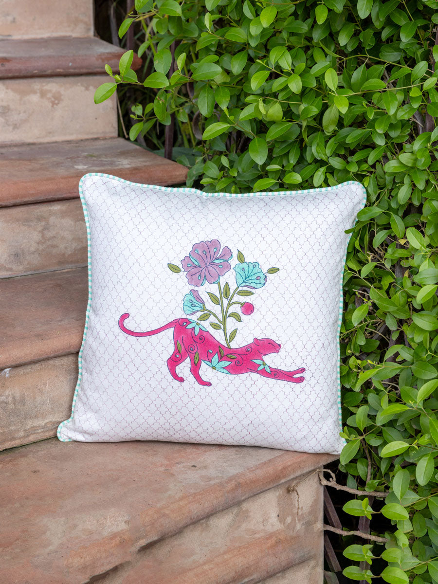 Bhairav Hand Block Printed Cotton Cushion Cover - 16 Inch