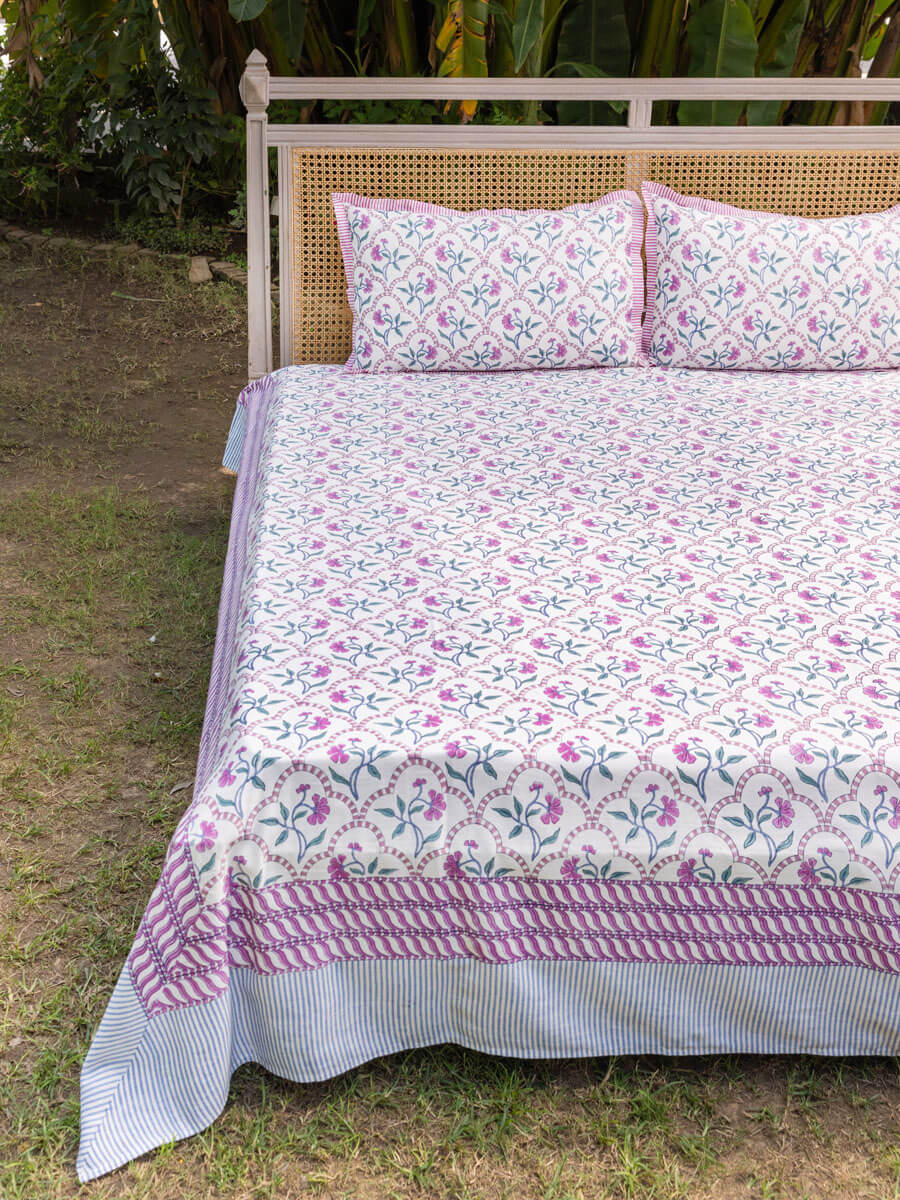 Champakali Block Printed Cotton Bedsheet