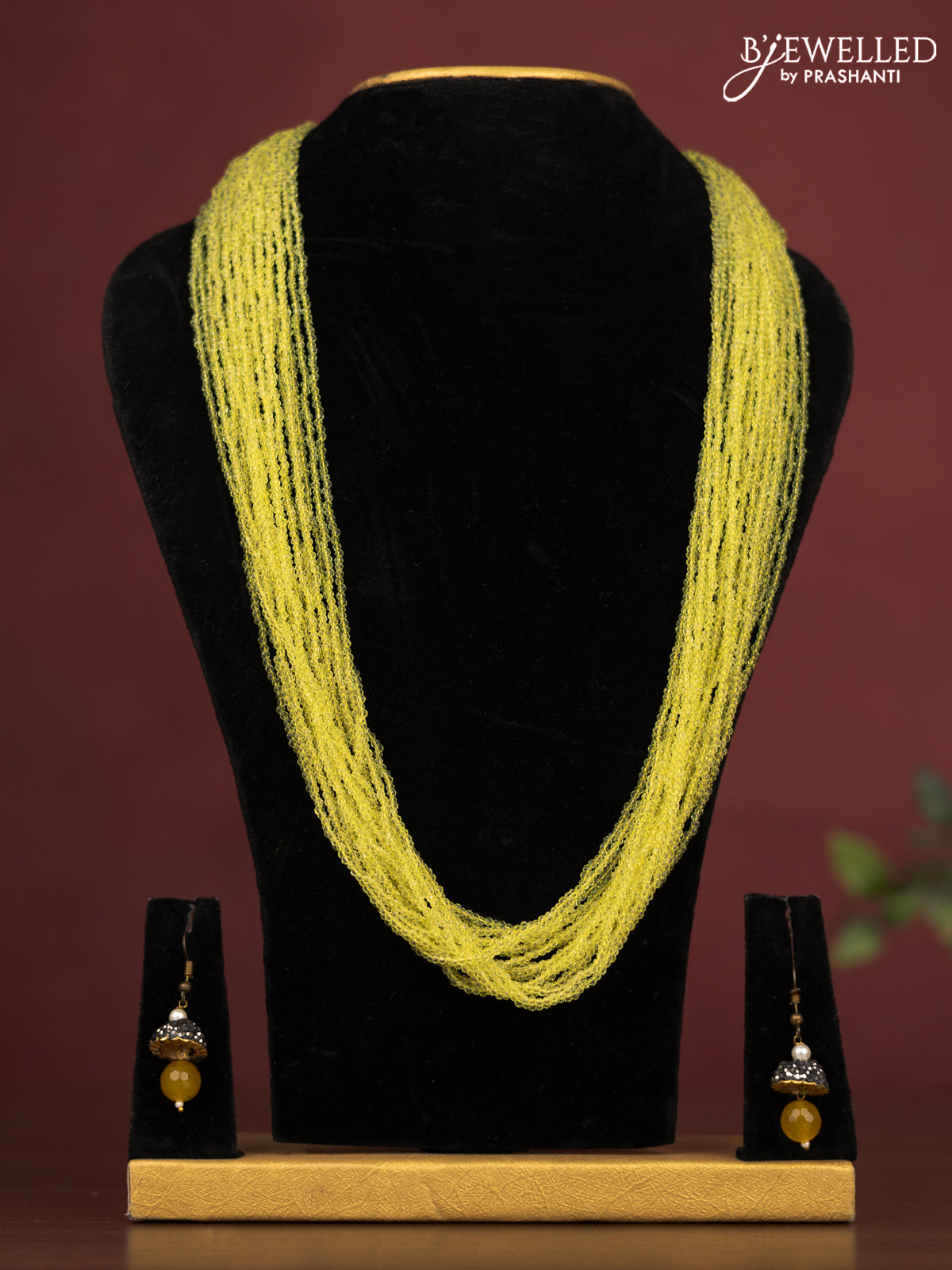 Jaipur multilayer beaded light yellow necklace without earing