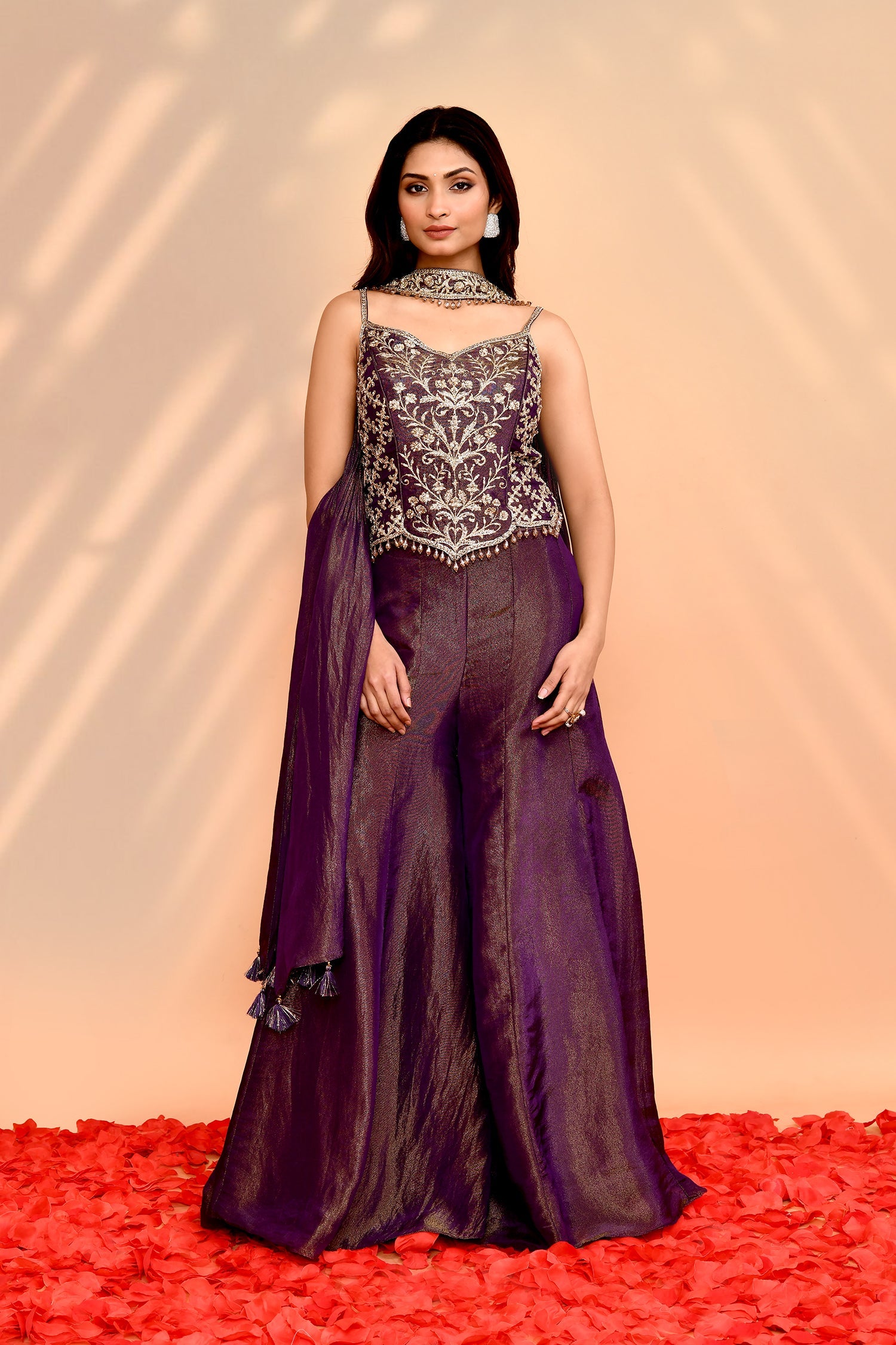 Berry Purple Tissue Silk Indo-Western Set