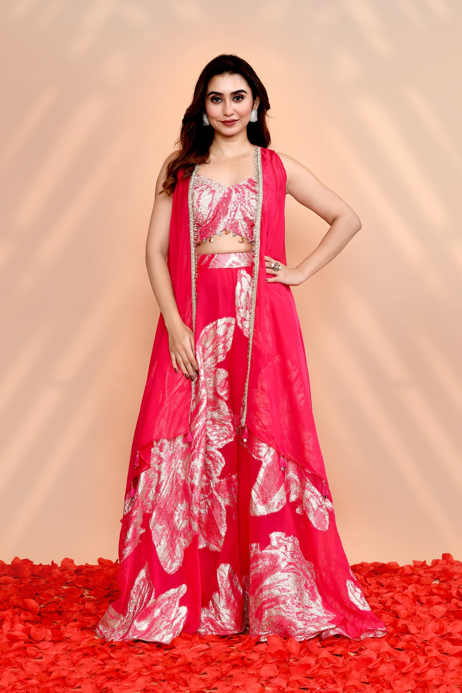 Bright Pink Georgette Indo-Western Set