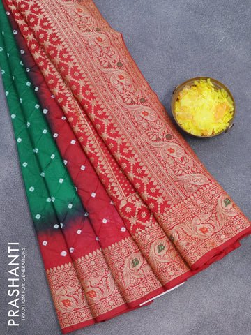 Bandhani saree green and red with allover bandhani prints and banarasi style border