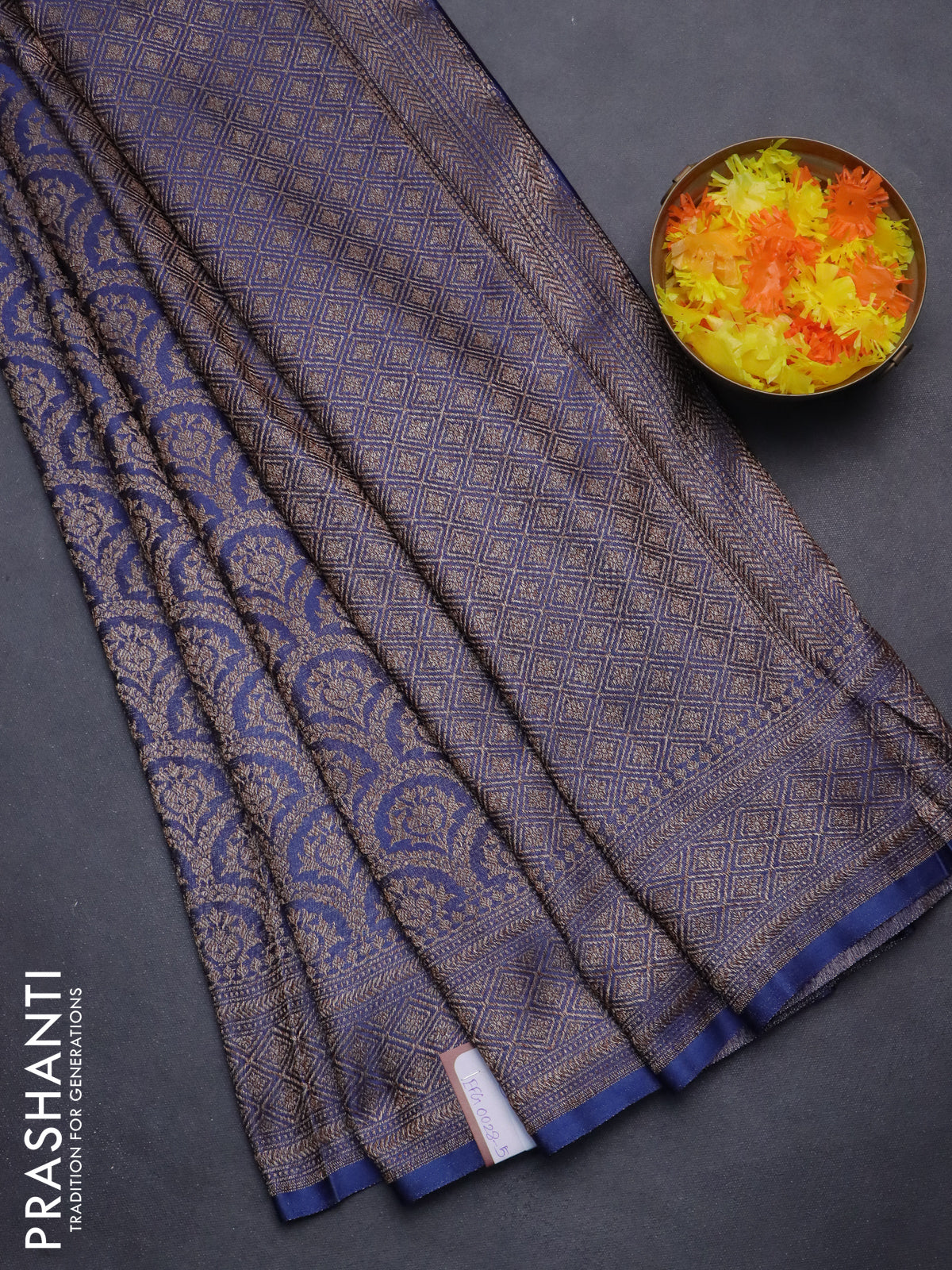 Banarasi semi crepe saree blue with allover thread & zari woven brocade weaves and woven border