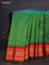 Pure gadwal silk saree dual shade of green and red with floral zari woven buttas and temple design zari woven border