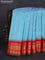 Pure gadwal silk saree light blue and red with floral zari woven buttas and temple design zari woven border