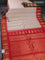Pure gadwal silk saree cream and red with zari woven buttas and temple design zari woven border