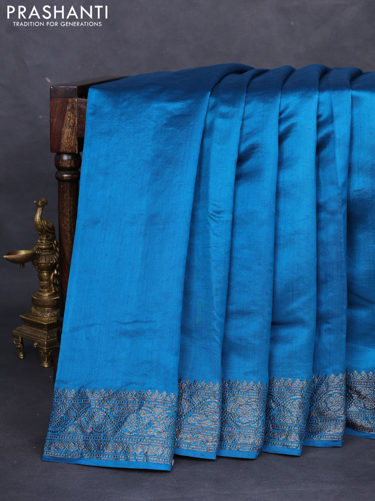 Chiniya silk saree cs blue with plain body and woven border