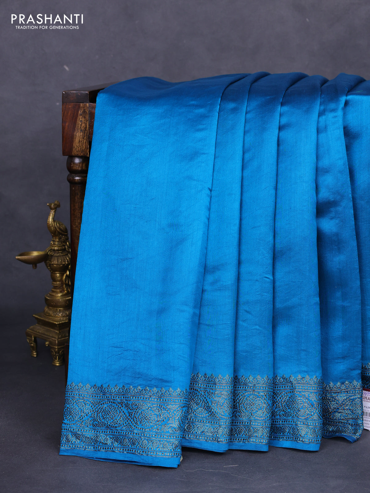 Chiniya silk saree cs blue with plain body and woven border