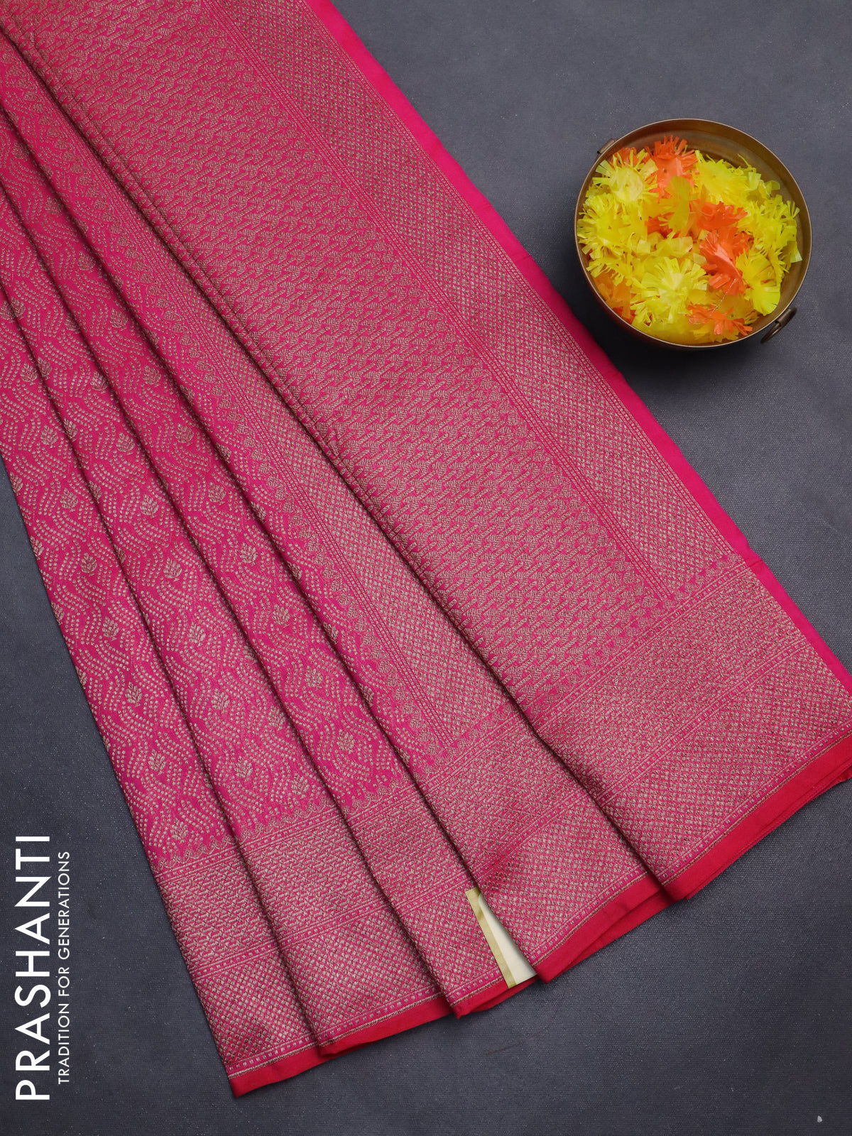Banarasi semi silk saree pink with allover thread & zari weaves and woven border