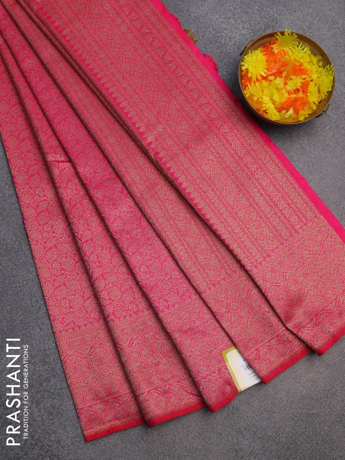 Banarasi semi silk saree pink with allover thread & zari weaves and woven border