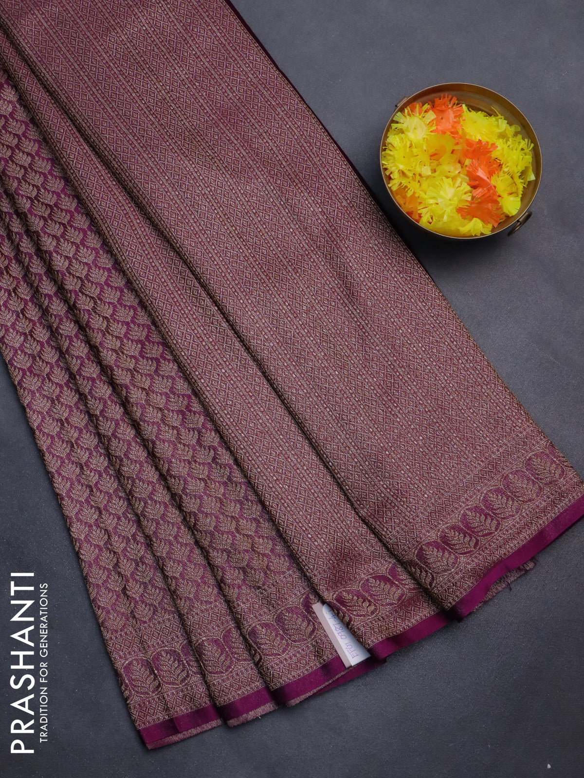Banarasi semi silk saree deep purple with allover thread & zari weaves and woven border