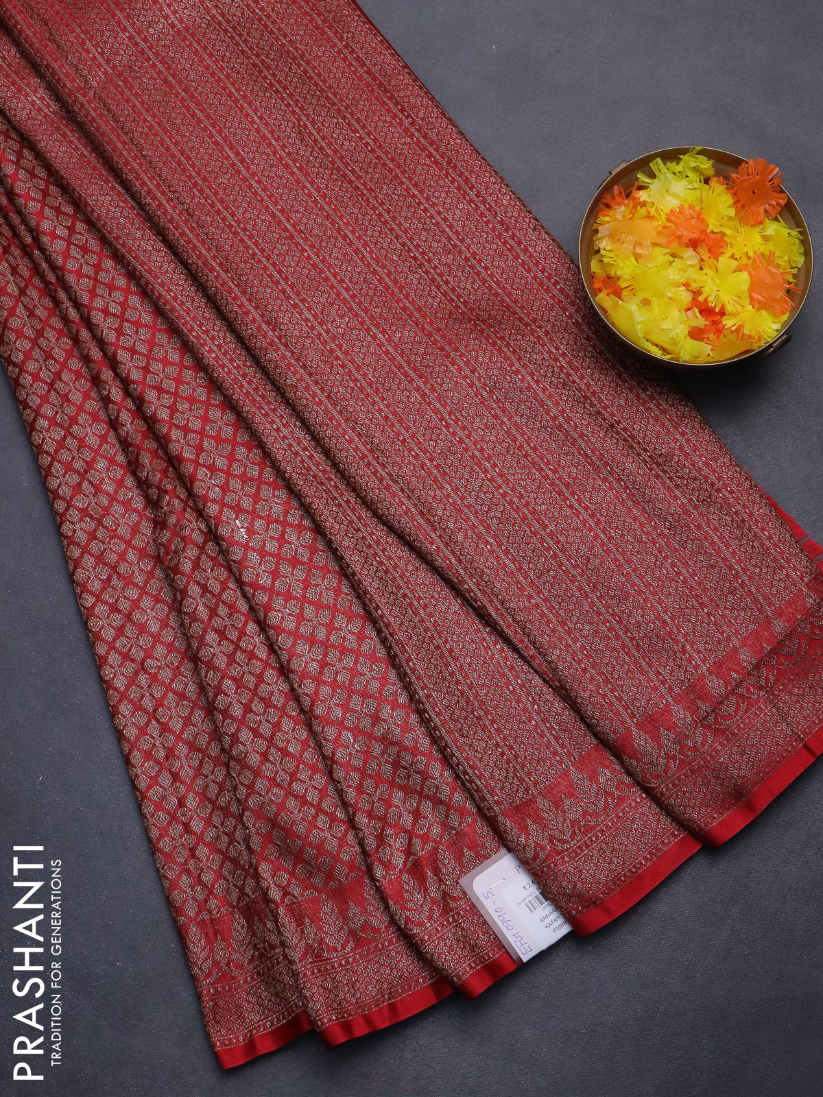 Banarasi semi silk saree maroon with allover thread & zari weaves and woven border