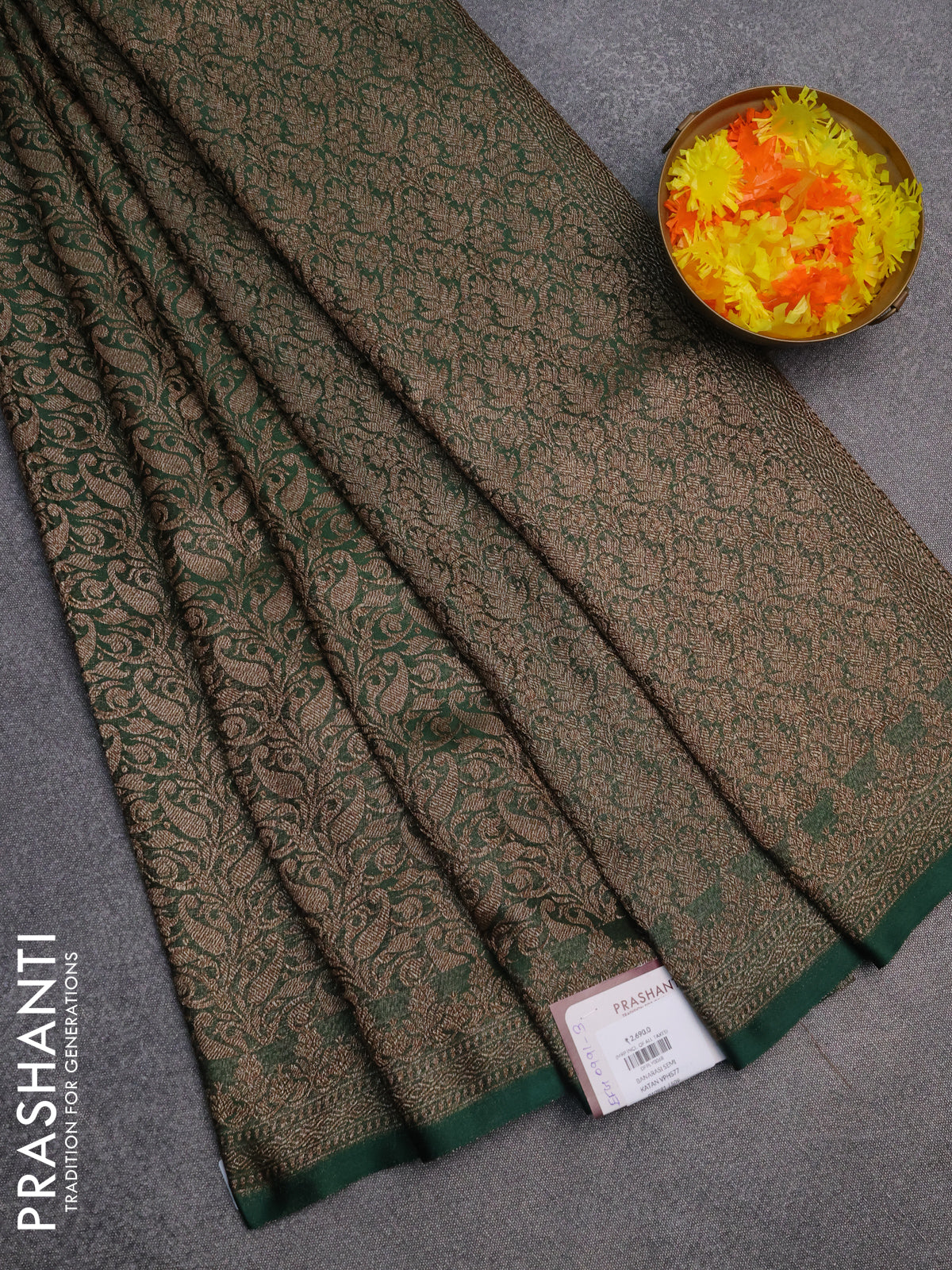 Banarasi semi silk saree green with allover thread & zari weaves and woven border