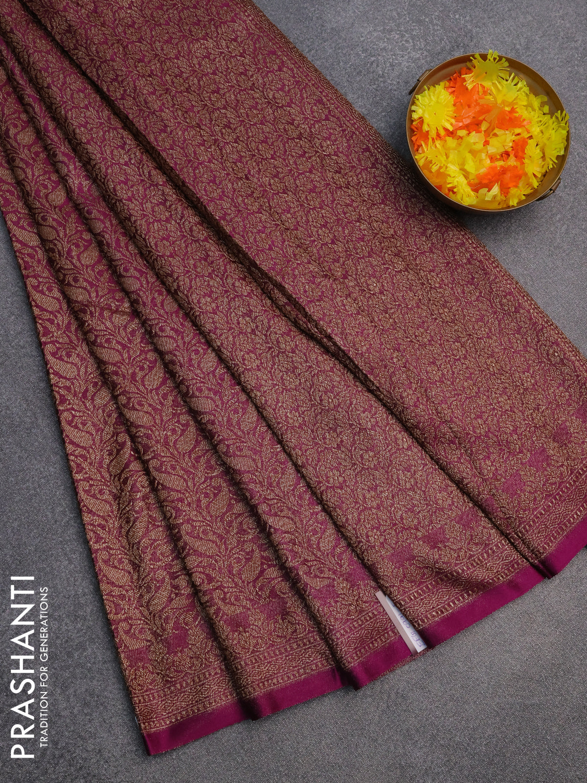 Banarasi semi silk saree deep purple with allover thread & zari weaves and woven border