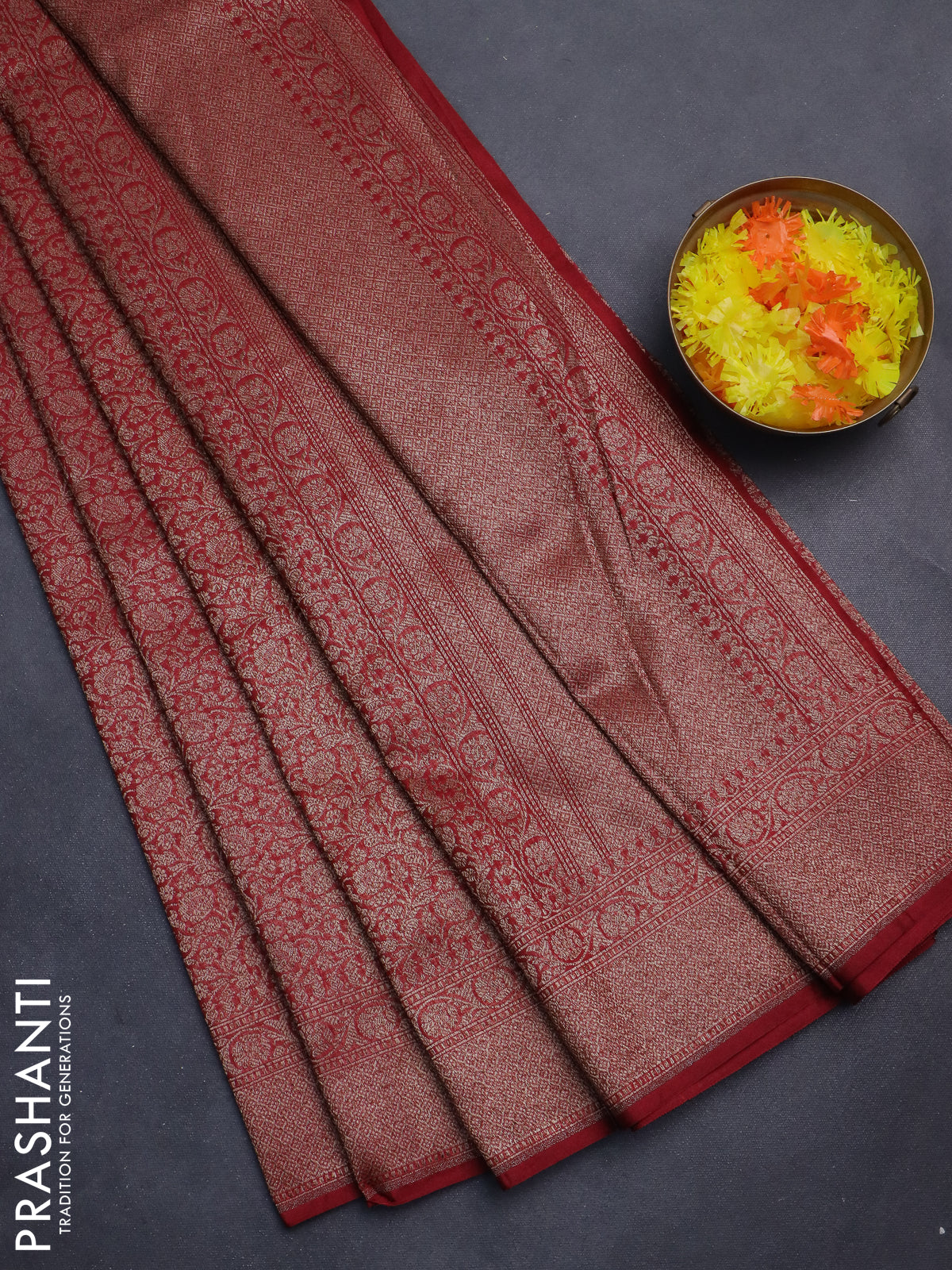 Banarasi semi silk saree maroon with allover thread & zari weaves and woven border
