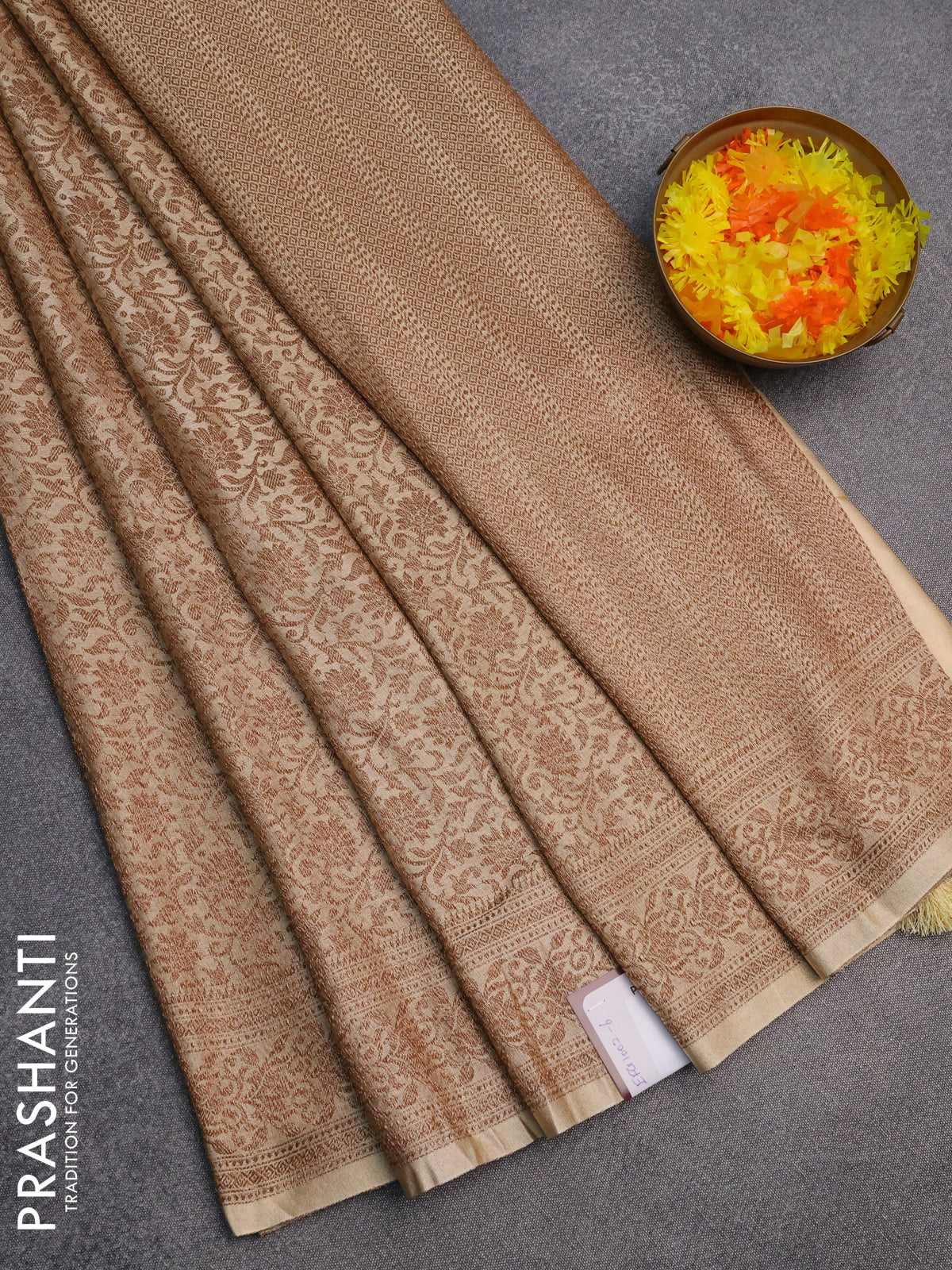 Banarasi semi silk saree cream with allover thread & zari woven butta weaves and woven border