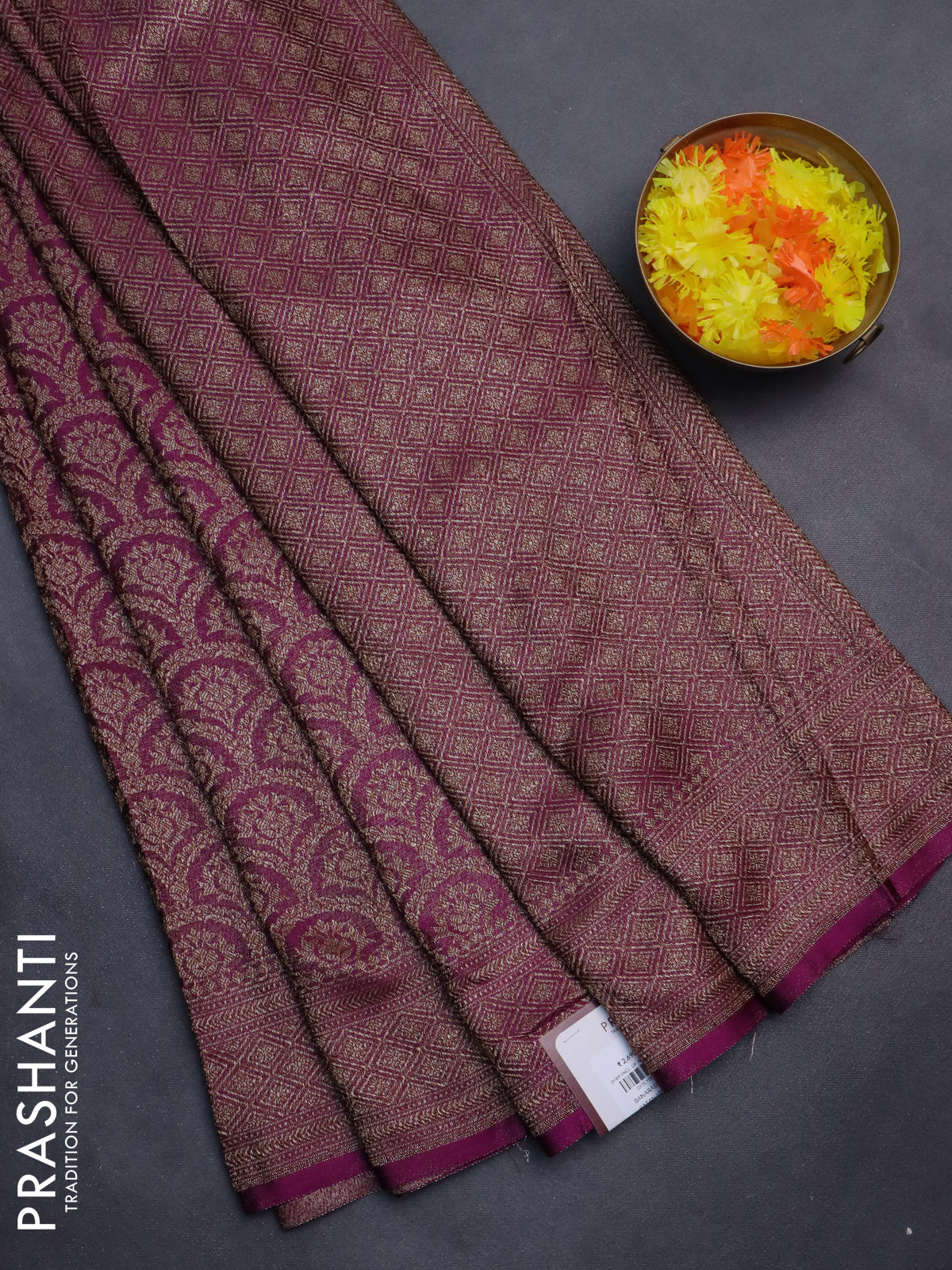 Banarasi semi silk saree purple with allover thread & zari weaves and woven border