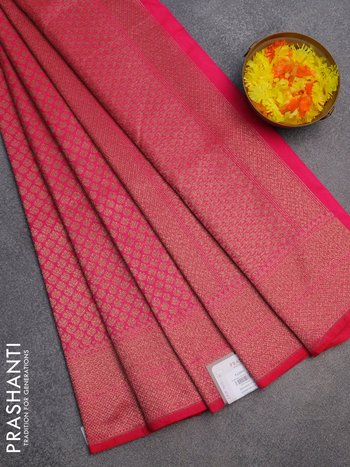 Banarasi semi silk saree pink with allover thread & zari weaves and woven border