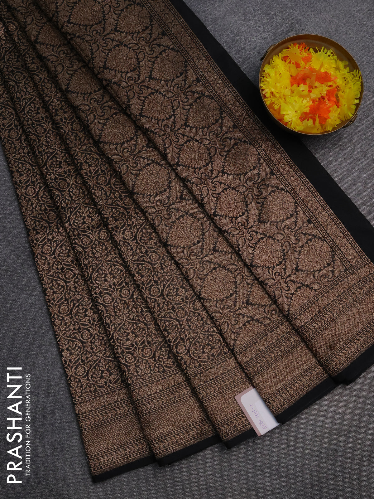 Banarasi semi silk saree black with allover thread & zari weaves and woven border